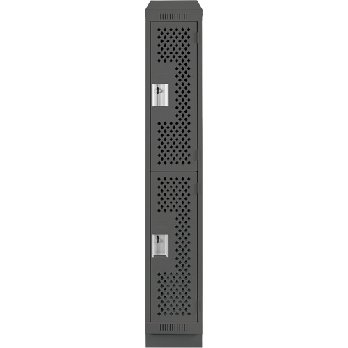 Clean Line Lockers, 2 -tier, 12" x 15" x 82", Steel, Charcoal, Rivet (Assembled), Perforated Groupe Belzile Dickner