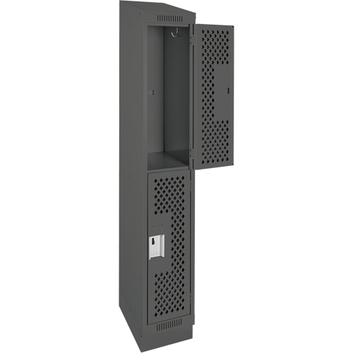Clean Line Lockers, 2 -tier, 12" x 15" x 82", Steel, Charcoal, Rivet (Assembled), Perforated Groupe Belzile Dickner