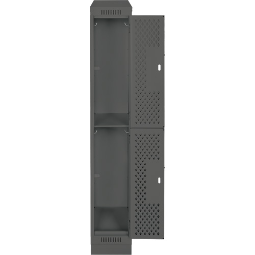 Clean Line Lockers, 2 -tier, 12" x 15" x 82", Steel, Charcoal, Rivet (Assembled), Perforated Groupe Belzile Dickner