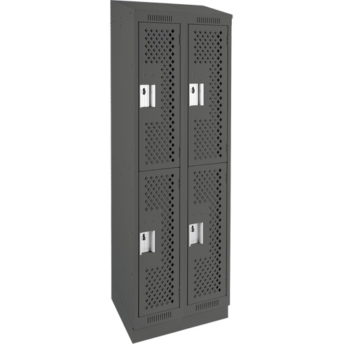 Clean Line Lockers, 2 -tier, Bank of 2, 24" x 15" x 82", Steel, Charcoal, Rivet (Assembled), Perforated Groupe Belzile Dickner