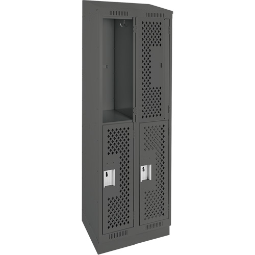 Clean Line Lockers, 2 -tier, Bank of 2, 24" x 15" x 82", Steel, Charcoal, Rivet (Assembled), Perforated Groupe Belzile Dickner