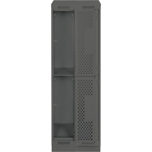 Clean Line Lockers, 2 -tier, Bank of 2, 24" x 15" x 82", Steel, Charcoal, Rivet (Assembled), Perforated Groupe Belzile Dickner