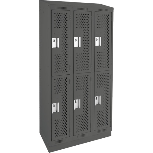 Clean Line Lockers, 2 -tier, Bank of 3, 36" x 15" x 82", Steel, Charcoal, Rivet (Assembled), Perforated Groupe Belzile Dickner