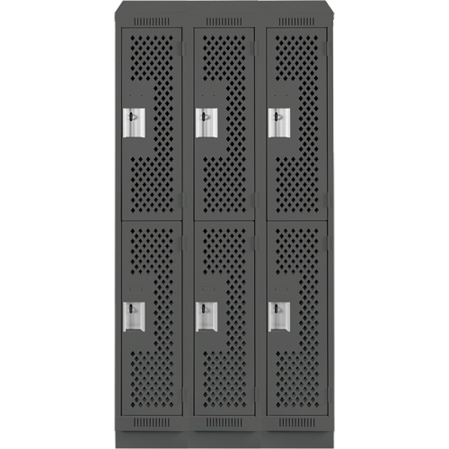 Clean Line Lockers, 2 -tier, Bank of 3, 36" x 15" x 82", Steel, Charcoal, Rivet (Assembled), Perforated Groupe Belzile Dickner