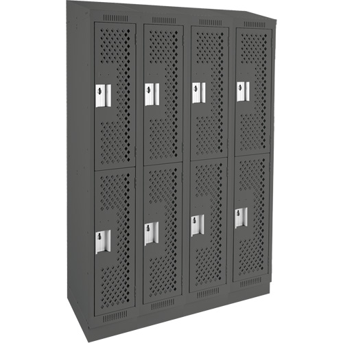 Clean Line Lockers, 2 -tier, Bank of 4, 48" x 15" x 82", Steel, Charcoal, Rivet (Assembled), Perforated Groupe Belzile Dickner