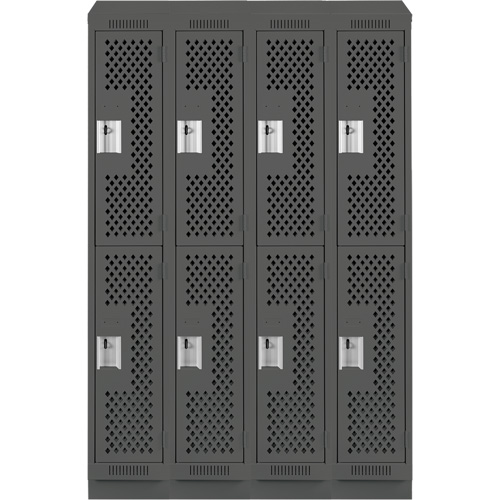 Clean Line Lockers, 2 -tier, Bank of 4, 48" x 15" x 82", Steel, Charcoal, Rivet (Assembled), Perforated Groupe Belzile Dickner