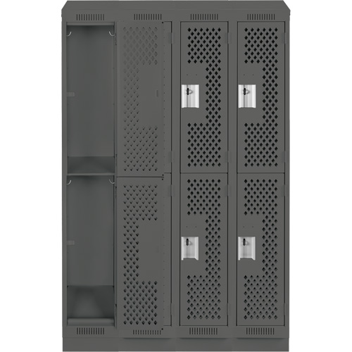 Clean Line Lockers, 2 -tier, Bank of 4, 48" x 15" x 82", Steel, Charcoal, Rivet (Assembled), Perforated Groupe Belzile Dickner