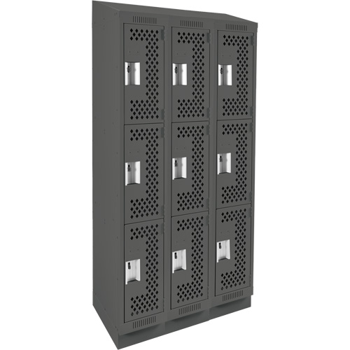 Casiers Clean Line, 3 niveaux, Bloc de 3, 36" x 15" x 82", Acier, Charbon, Rivet (assembl&eacute;), Perfor&eacute; Groupe Belzile Dickner
