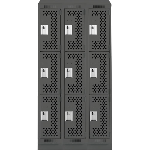 Casiers Clean Line, 3 niveaux, Bloc de 3, 36" x 15" x 82", Acier, Charbon, Rivet (assembl&eacute;), Perfor&eacute; Groupe Belzile Dickner