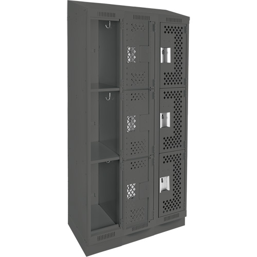 Casiers Clean Line, 3 niveaux, Bloc de 3, 36" x 15" x 82", Acier, Charbon, Rivet (assembl&eacute;), Perfor&eacute; Groupe Belzile Dickner