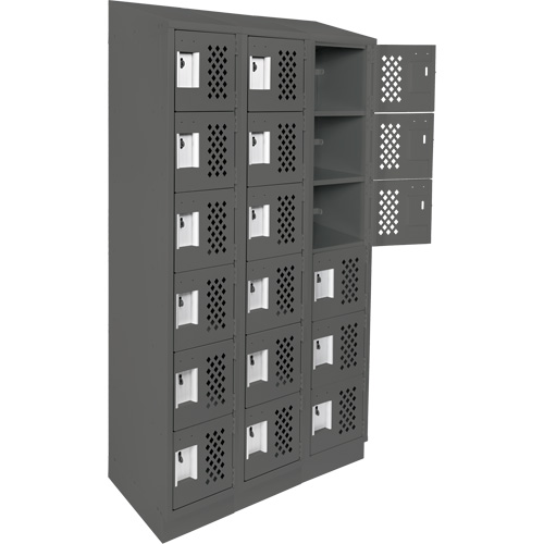 Clean-Line Perforated Lockerette, 6 -tier, Bank of 3, 15" x 72" x 12", Steel Groupe Belzile Dickner