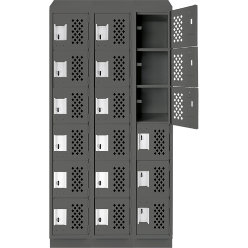 Clean-Line Perforated Lockerette, 6 -tier, Bank of 3, 15" x 72" x 12", Steel Groupe Belzile Dickner
