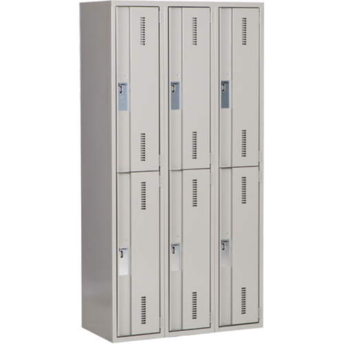 Concorde Heavy-Duty Lockers, 2 -tier, Bank of 3, 36" x 18" x 72", Steel, Grey, Welded (Assembled) Groupe Belzile Dickner