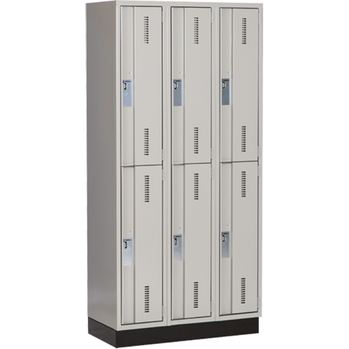 Concorde Heavy-Duty Lockers, 2 -tier, Bank of 3, 36" x 18" x 76", Steel, Grey, Welded (Assembled) Groupe Belzile Dickner
