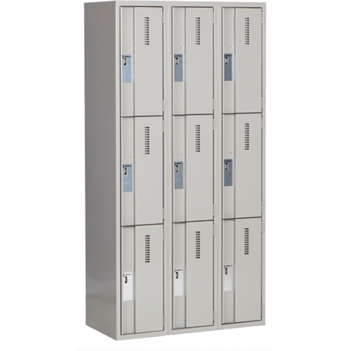 Concorde Heavy-Duty Lockers, 3 -tier, Bank of 3, 36" x 18" x 72", Steel, Grey, Welded (Assembled) Groupe Belzile Dickner