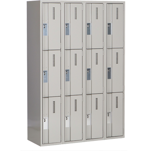 Concorde Heavy-Duty Lockers, 3 -tier, Bank of 4, 48" x 18" x 72", Steel, Grey, Welded (Assembled) Groupe Belzile Dickner