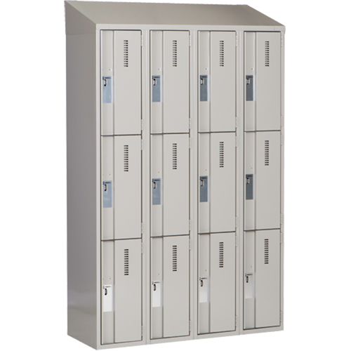 Concorde Heavy-Duty Lockers, 3 -tier, Bank of 4, 48" x 18" x 78", Steel, Grey, Welded (Assembled) Groupe Belzile Dickner