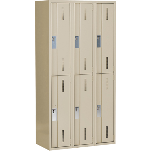 Concorde Heavy-Duty Lockers, 2 -tier, Bank of 3, 36" x 18" x 72", Steel, Beige, Welded (Assembled) Groupe Belzile Dickner