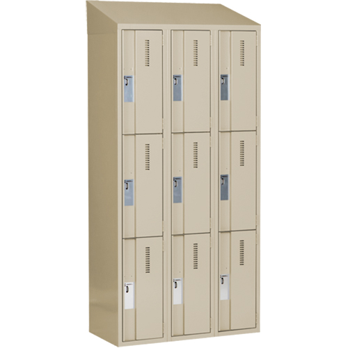 Concorde Heavy-Duty Lockers, 3 -tier, Bank of 3, 36" x 18" x 78", Steel, Beige, Welded (Assembled) Groupe Belzile Dickner
