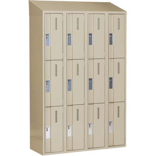 Concorde Heavy-Duty Lockers, 3 -tier, Bank of 4, 48" x 18" x 78", Steel, Beige, Welded (Assembled) Groupe Belzile Dickner