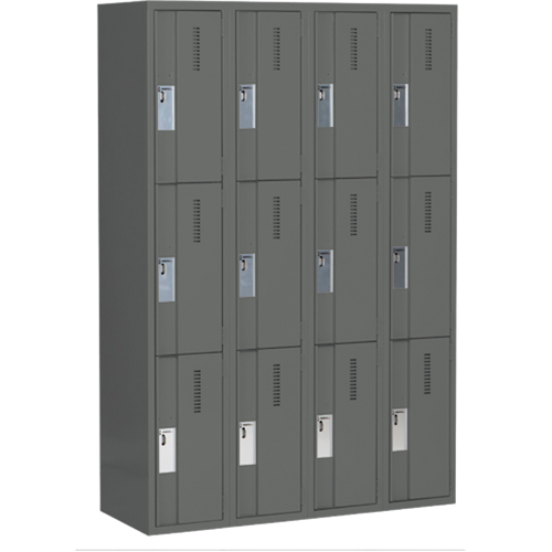 Concorde Heavy-Duty Lockers, 3 -tier, Bank of 4, 48" x 18" x 72", Steel, Charcoal, Welded (Assembled) Groupe Belzile Dickner