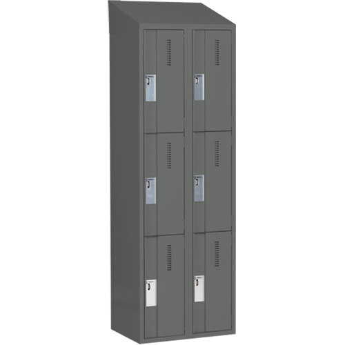 Concorde Heavy-Duty Lockers, 3 -tier, Bank of 2, 24" x 18" x 78", Steel, Charcoal, Welded (Assembled) Groupe Belzile Dickner
