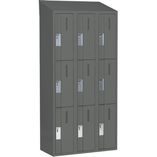 Concorde Heavy-Duty Lockers, 3 -tier, Bank of 3, 36" x 18" x 78", Steel, Charcoal, Welded (Assembled) Groupe Belzile Dickner