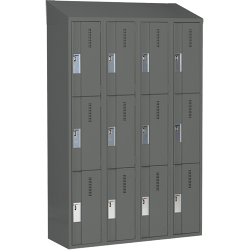 Concorde Heavy-Duty Lockers, 3 -tier, Bank of 4, 48" x 18" x 78", Steel, Charcoal, Welded (Assembled) Groupe Belzile Dickner
