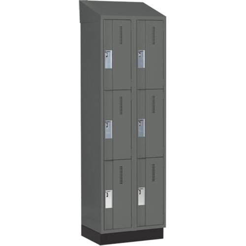 Concorde Heavy-Duty Lockers, 3 -tier, Bank of 2, 24" x 18" x 82", Steel, Charcoal, Welded (Assembled) Groupe Belzile Dickner