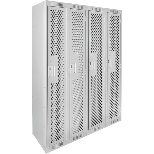 Clean Line Lockers, Bank of 4, 48" x 12" x 72", Steel, Grey, Rivet (Assembled), Perforated Groupe Belzile Dickner