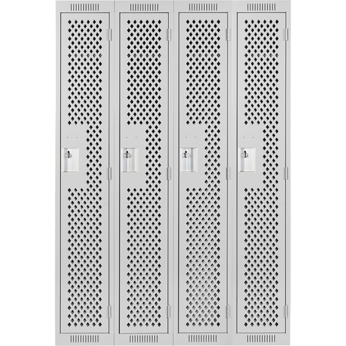Clean Line Lockers, Bank of 4, 48" x 12" x 72", Steel, Grey, Rivet (Assembled), Perforated Groupe Belzile Dickner