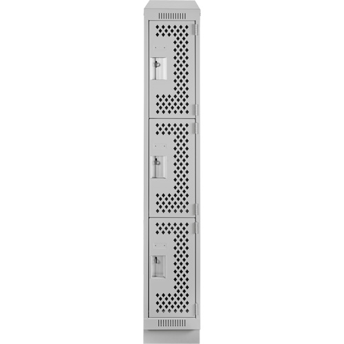 Clean Line Lockers, 3 -tier, 12" x 12" x 72", Steel, Grey, Rivet (Assembled), Perforated Groupe Belzile Dickner