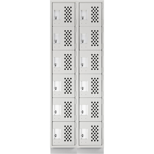 Assembled Lockerettes Clean Line Perforated Economy Lockers, 6 -tier, Bank of 2, 18" x 72" x 12", Steel Groupe Belzile Dickner