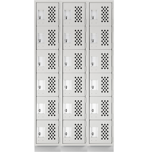 Assembled Lockerettes Clean Line Perforated Economy Lockers, 6 -tier, Bank of 3, 18" x 72" x 12", Steel Groupe Belzile Dickner