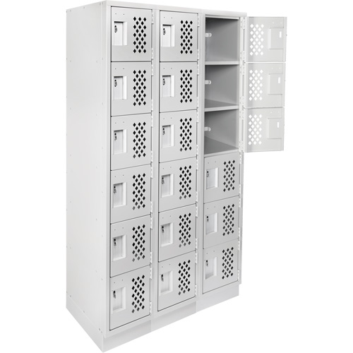 Assembled Lockerettes Clean Line Perforated Economy Lockers, 6 -tier, Bank of 3, 18" x 72" x 12", Steel Groupe Belzile Dickner