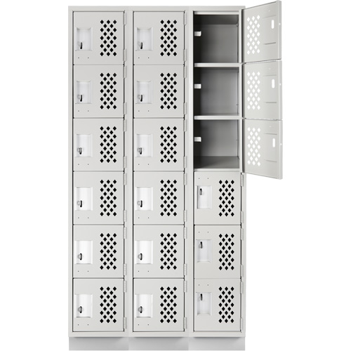 Assembled Lockerettes Clean Line Perforated Economy Lockers, 6 -tier, Bank of 3, 18" x 72" x 12", Steel Groupe Belzile Dickner