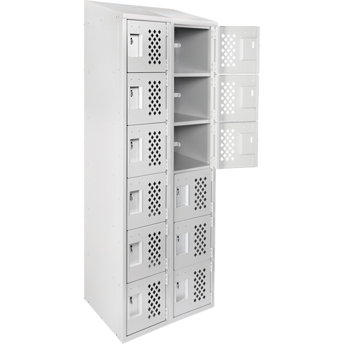 Assembled Lockerettes Clean Line Perforated Economy Lockers, 6 -tier, Bank of 2, 18" x 72" x 12", Steel Groupe Belzile Dickner