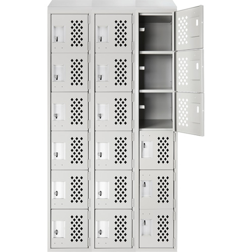 Assembled Lockerettes Clean Line Perforated Economy Lockers, 6 -tier, Bank of 3, 18" x 72" x 12", Steel Groupe Belzile Dickner