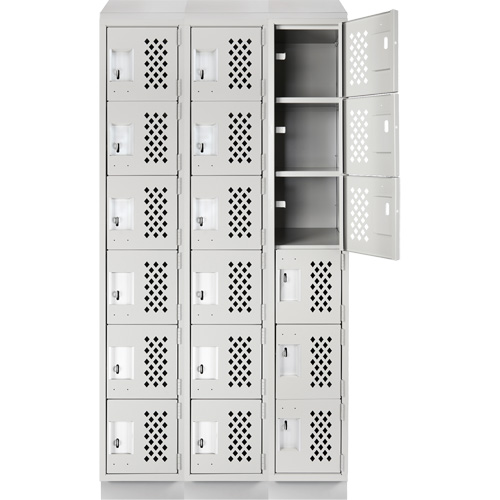 Clean-Line Perforated Lockerette, 6 -tier, Bank of 3, 15" x 72" x 12", Steel Groupe Belzile Dickner