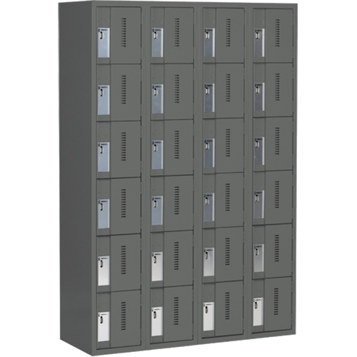 Concorde Heavy-Duty Lockers, 6 -tier, Bank of 4, 48" x 18" x 72", Steel, Charcoal, Welded (Assembled) Groupe Belzile Dickner