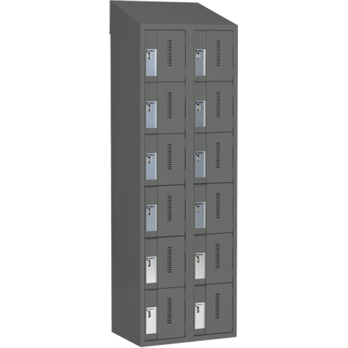 Concorde Heavy-Duty Lockers, 6 -tier, Bank of 2, 24" x 18" x 78", Steel, Charcoal, Welded (Assembled) Groupe Belzile Dickner