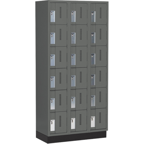 Concorde Heavy-Duty Lockers, 6 -tier, Bank of 3, 36" x 18" x 76", Steel, Charcoal, Welded (Assembled) Groupe Belzile Dickner