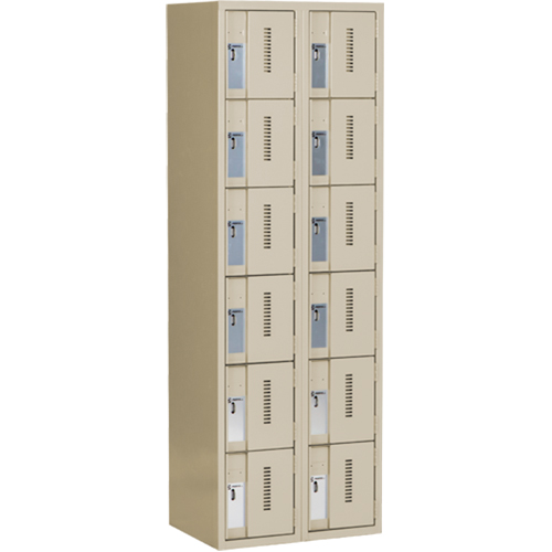 Concorde Heavy-Duty Lockers, 6 -tier, Bank of 2, 24" x 18" x 72", Steel, Beige, Welded (Assembled) Groupe Belzile Dickner