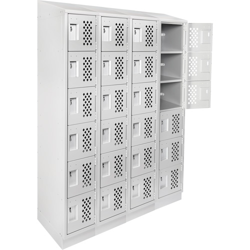 Assembled Clean Line Perforated Economy Lockers, 6 -tier, Bank of 4, 18" x 72" x 12", Steel Groupe Belzile Dickner