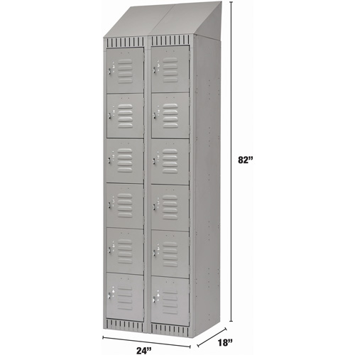 Lockers, 6 -tier, Bank of 2, 24" x 18" x 82", Steel, Grey, Knocked Down Groupe Belzile Dickner