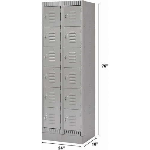 Lockers, 6 -tier, Bank of 2, 24" x 18" x 76", Steel, Grey, Knocked Down Groupe Belzile Dickner