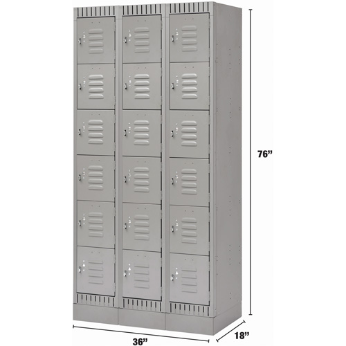 Lockers, 6 -tier, Bank of 3, 36" x 18" x 76", Steel, Grey, Knocked Down Groupe Belzile Dickner