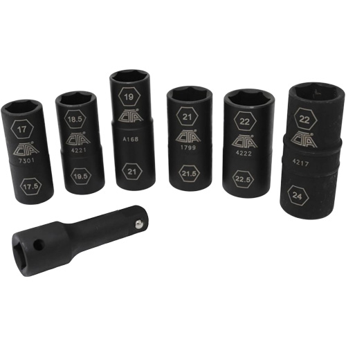 Jeu de demi-douilles r&eacute;versibles m&eacute;triques, 7 Mcx, Chocs, Prise de 1/2", Profond Groupe Belzile Dickner