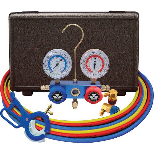Jeu de manom&egrave;tres collecteurs pour automobile avec coupleurs et robinet perce-canette lat&eacute;rale 3 en 1 Groupe Belzile Dickner