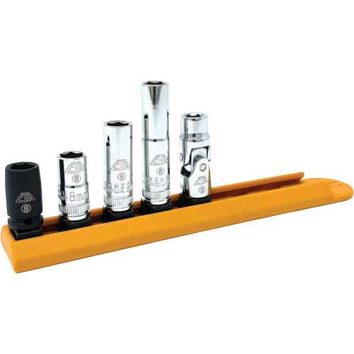 Chrome Finish Socket Set with Rail, 5 Pieces, 1/4" Drive Size Groupe Belzile Dickner